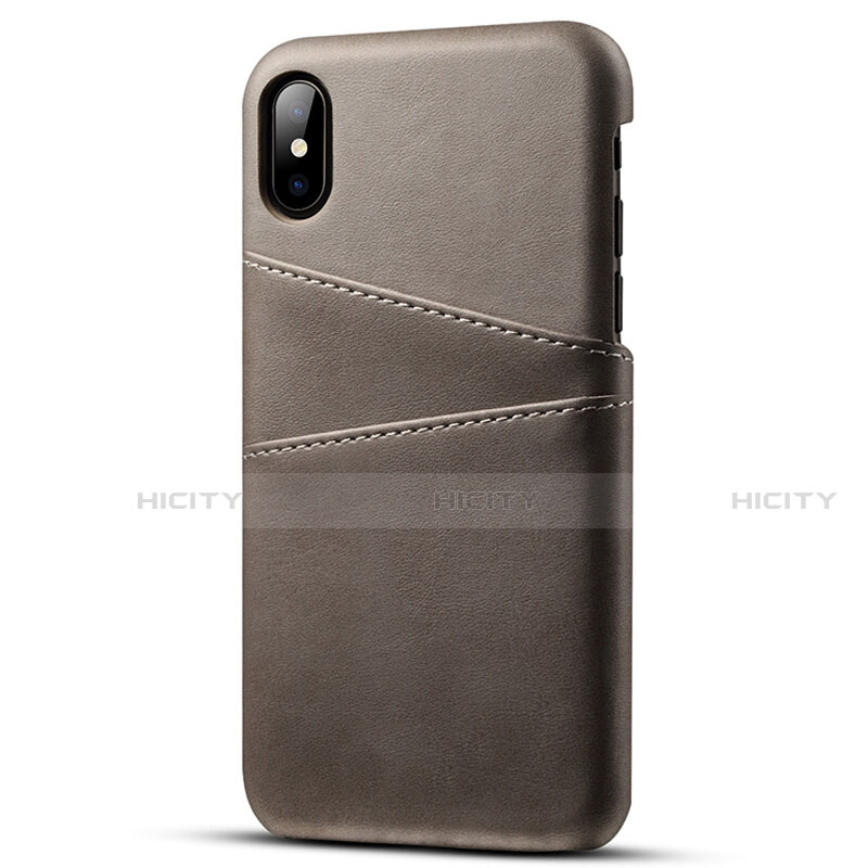 Coque Luxe Cuir Housse Etui S06 pour Apple iPhone X Gris Plus