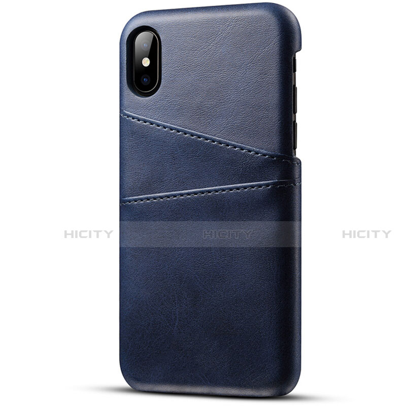 Coque Luxe Cuir Housse Etui S06 pour Apple iPhone Xs Bleu Plus