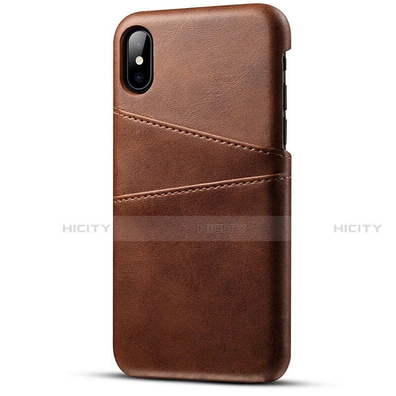 Coque Luxe Cuir Housse Etui S06 pour Apple iPhone Xs Marron Plus