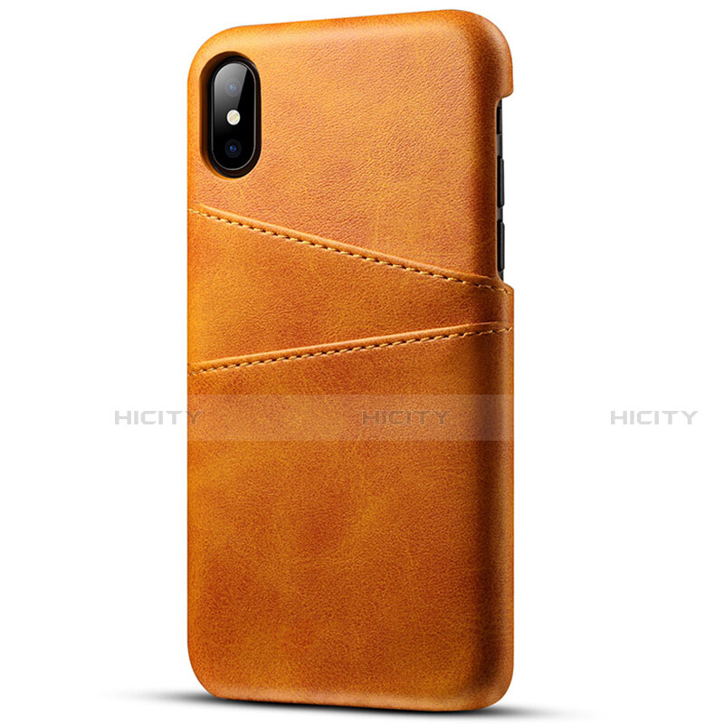 Coque Luxe Cuir Housse Etui S06 pour Apple iPhone Xs Orange Plus