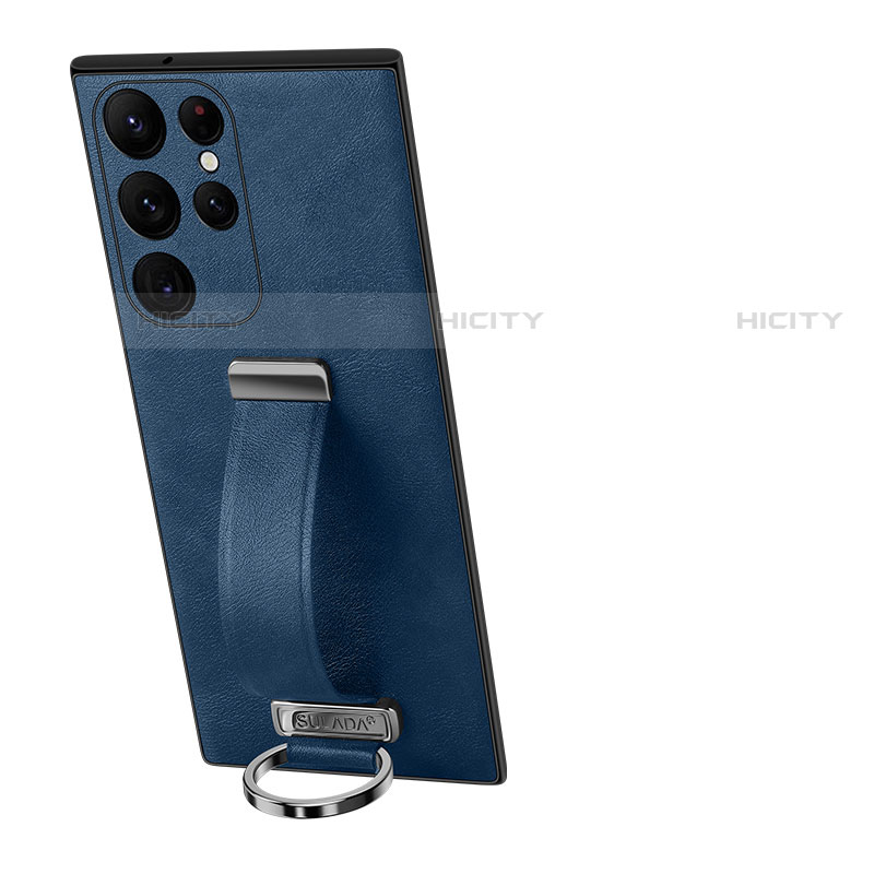 Coque Luxe Cuir Housse Etui S06 pour Samsung Galaxy S22 Ultra 5G Bleu Plus