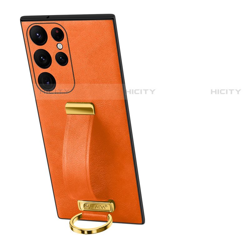 Coque Luxe Cuir Housse Etui S06 pour Samsung Galaxy S22 Ultra 5G Orange Plus