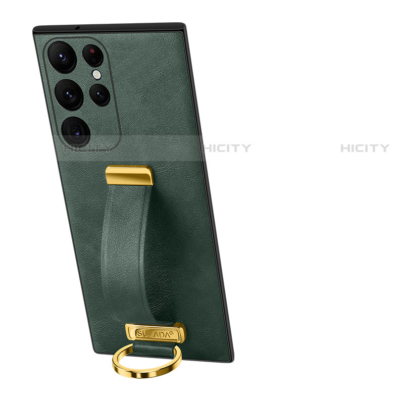 Coque Luxe Cuir Housse Etui S06 pour Samsung Galaxy S22 Ultra 5G Vert Plus