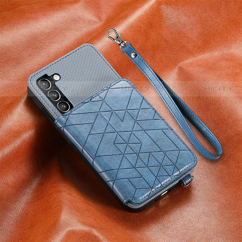 Coque Luxe Cuir Housse Etui S07D pour Samsung Galaxy S22 5G Bleu Plus