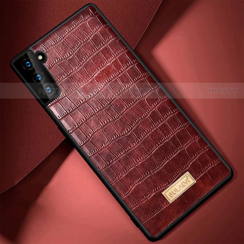 Coque Luxe Cuir Housse Etui S08 pour Samsung Galaxy S21 FE 5G Marron Plus