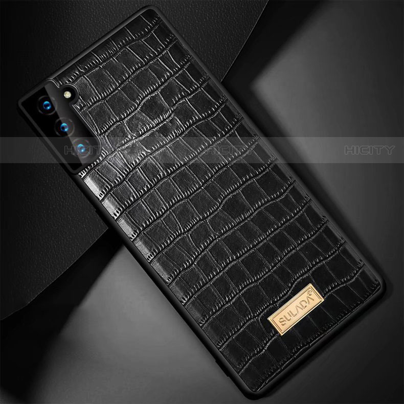 Coque Luxe Cuir Housse Etui S08 pour Samsung Galaxy S21 Plus 5G Noir Plus