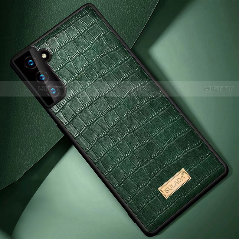 Coque Luxe Cuir Housse Etui S08 pour Samsung Galaxy S21 Plus 5G Vert Plus