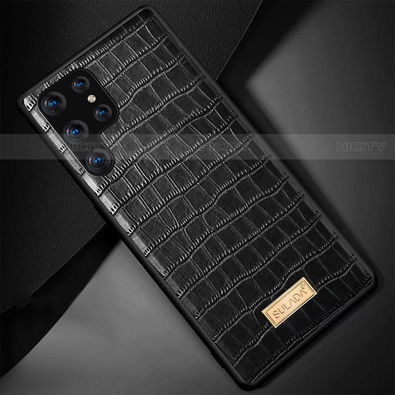 Coque Luxe Cuir Housse Etui S08 pour Samsung Galaxy S21 Ultra 5G Noir Plus