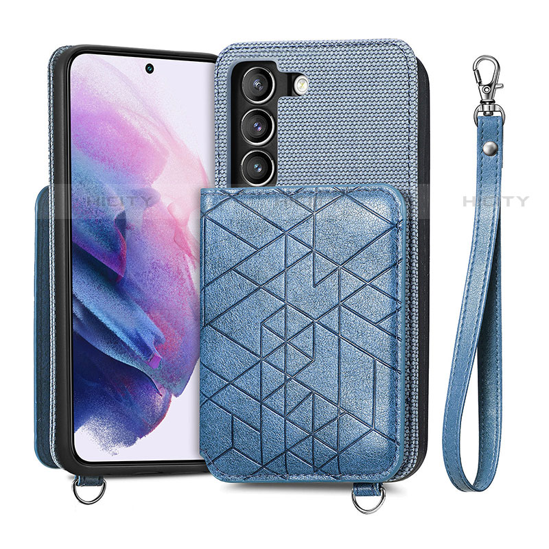 Coque Luxe Cuir Housse Etui S08D pour Samsung Galaxy S21 Plus 5G Bleu Plus