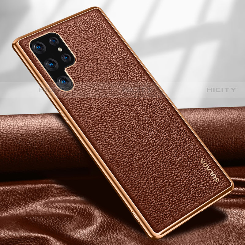 Coque Luxe Cuir Housse Etui S09 pour Samsung Galaxy S21 Ultra 5G Marron Plus