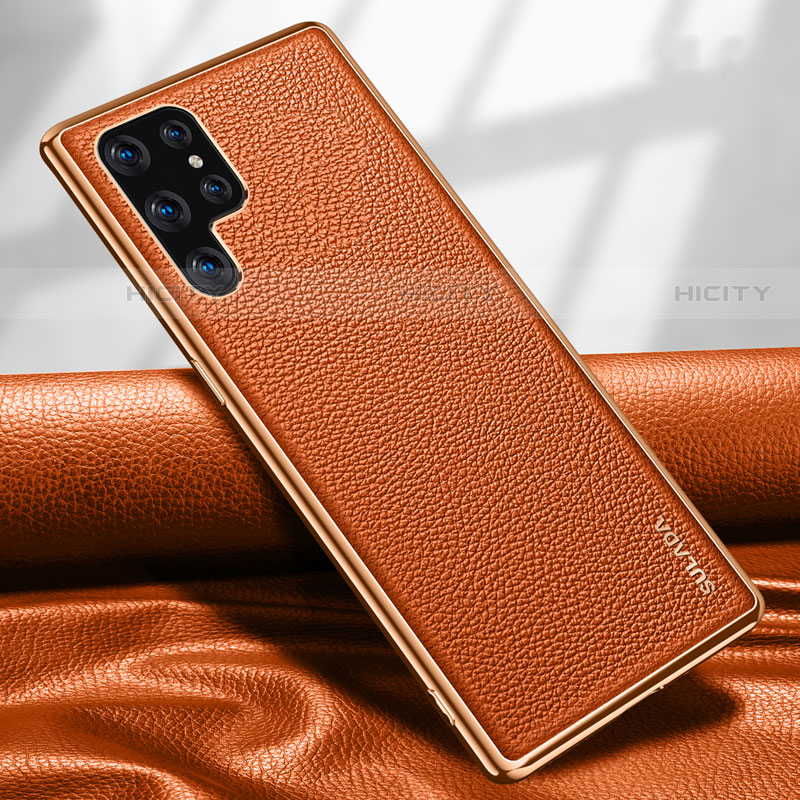 Coque Luxe Cuir Housse Etui S09 pour Samsung Galaxy S21 Ultra 5G Orange Plus