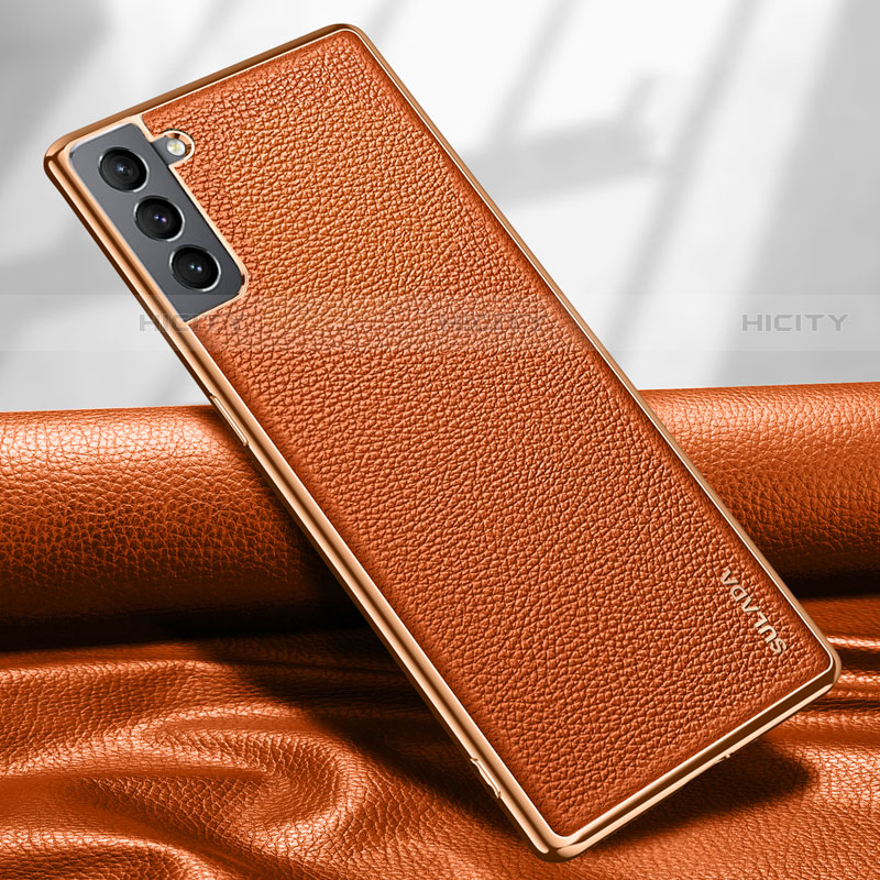 Coque Luxe Cuir Housse Etui S09 pour Samsung Galaxy S22 5G Orange Plus