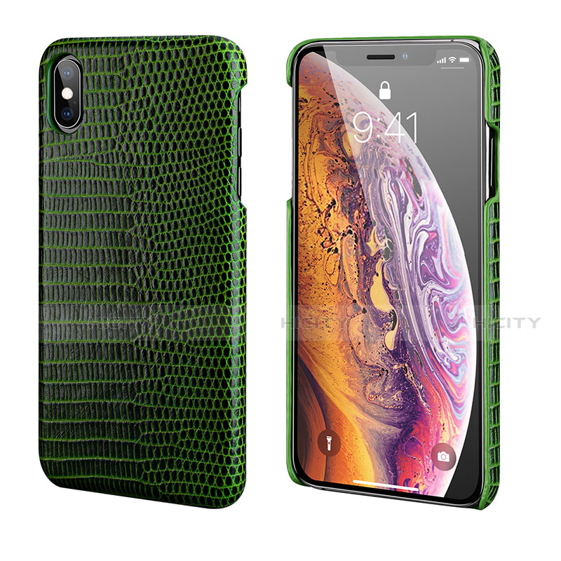 Coque Luxe Cuir Housse Etui S12 pour Apple iPhone X Vert Plus