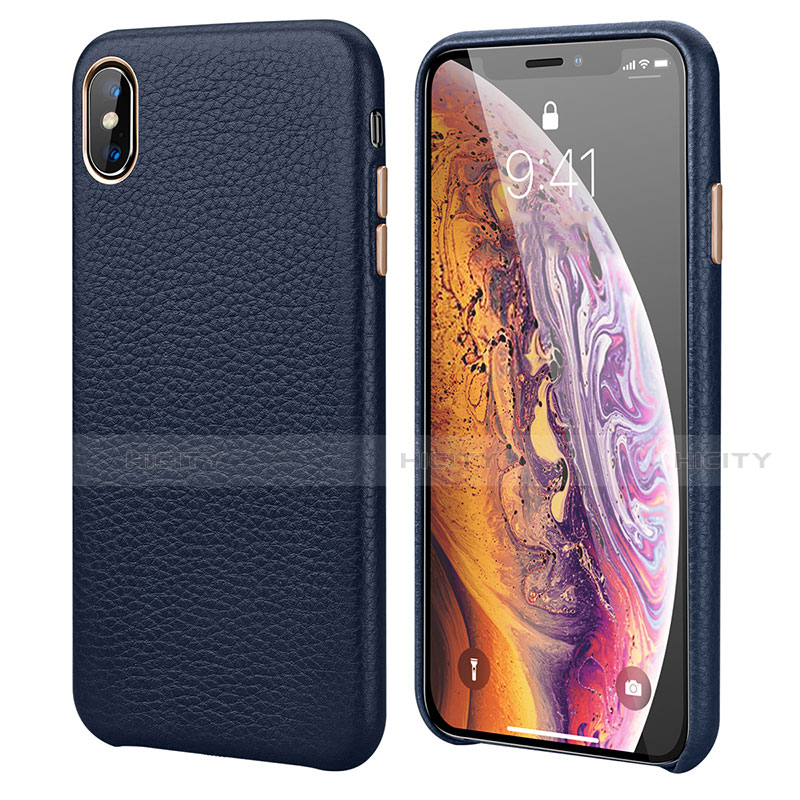 Coque Luxe Cuir Housse Etui S14 pour Apple iPhone Xs Bleu Plus