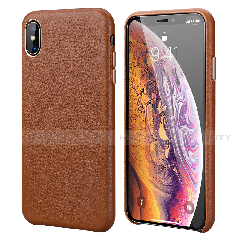 Coque Luxe Cuir Housse Etui S14 pour Apple iPhone Xs Max Orange Plus