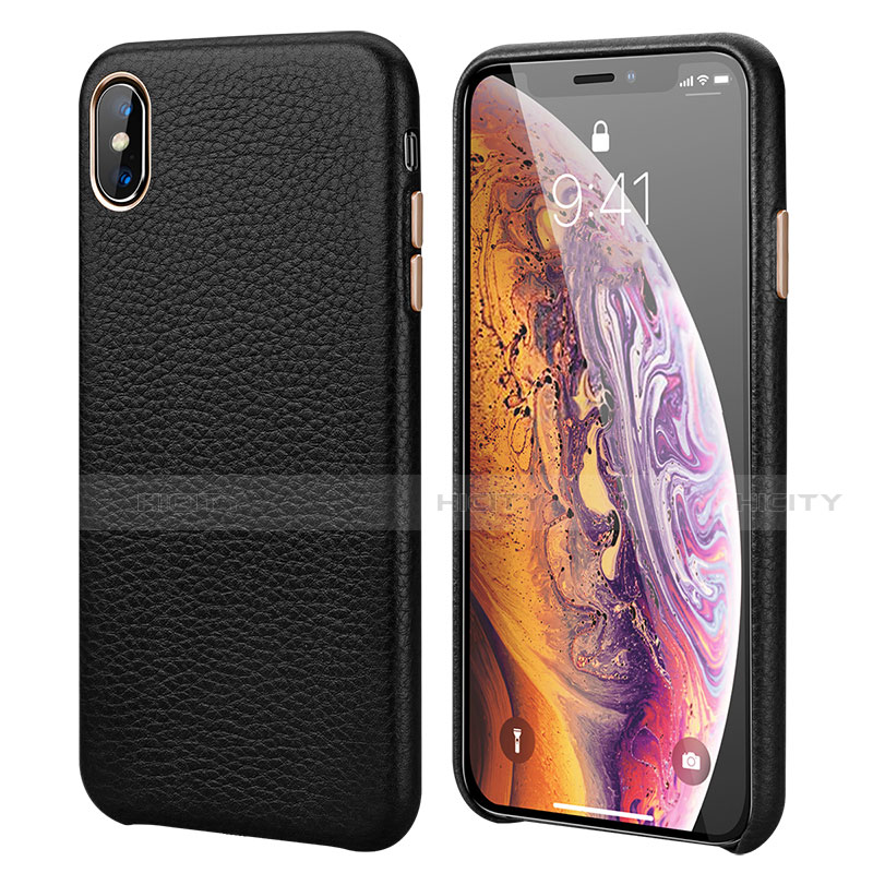 Coque Luxe Cuir Housse Etui S14 pour Apple iPhone Xs Noir Plus