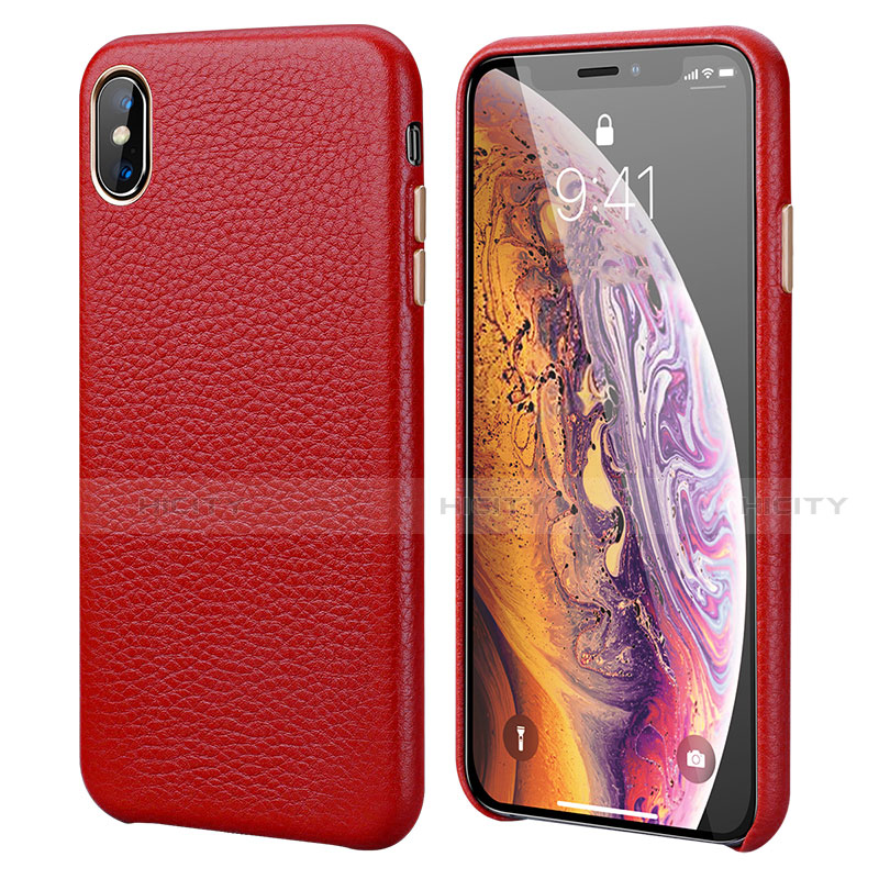 Coque Luxe Cuir Housse Etui S14 pour Apple iPhone Xs Rouge Plus