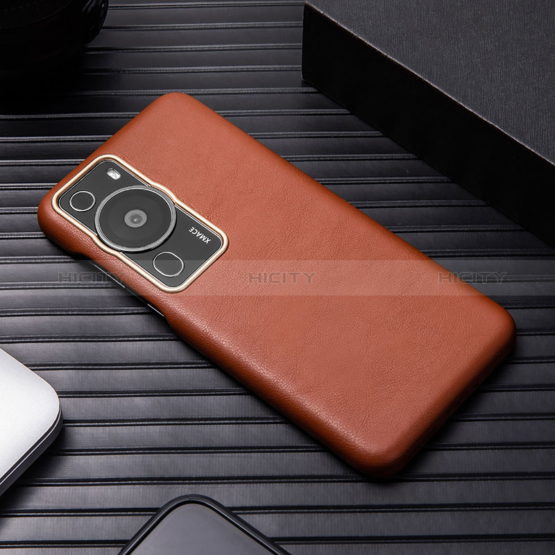 Coque Luxe Cuir Housse Etui ST1 pour Huawei P60 Marron Plus