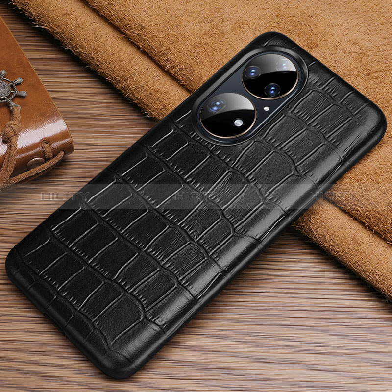 Coque Luxe Cuir Housse Etui ST3 pour Huawei P50 Pro Noir Plus