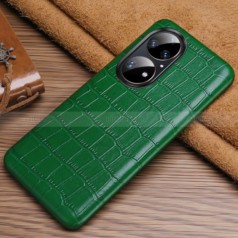 Coque Luxe Cuir Housse Etui ST3 pour Huawei P50 Pro Vert Plus