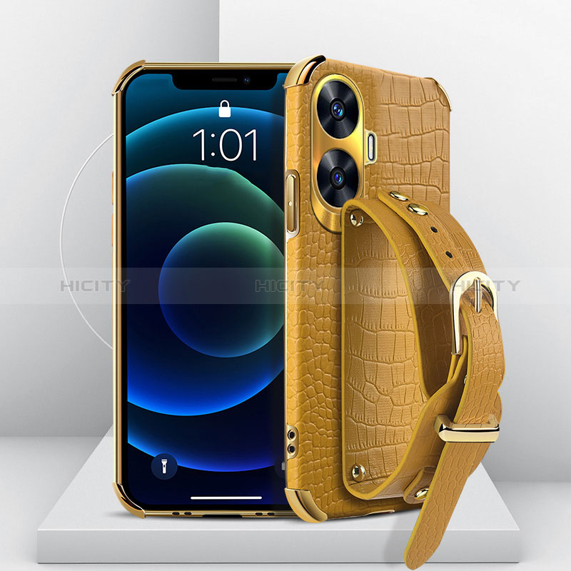 Coque Luxe Cuir Housse Etui XD4 pour Realme C55 Jaune Plus