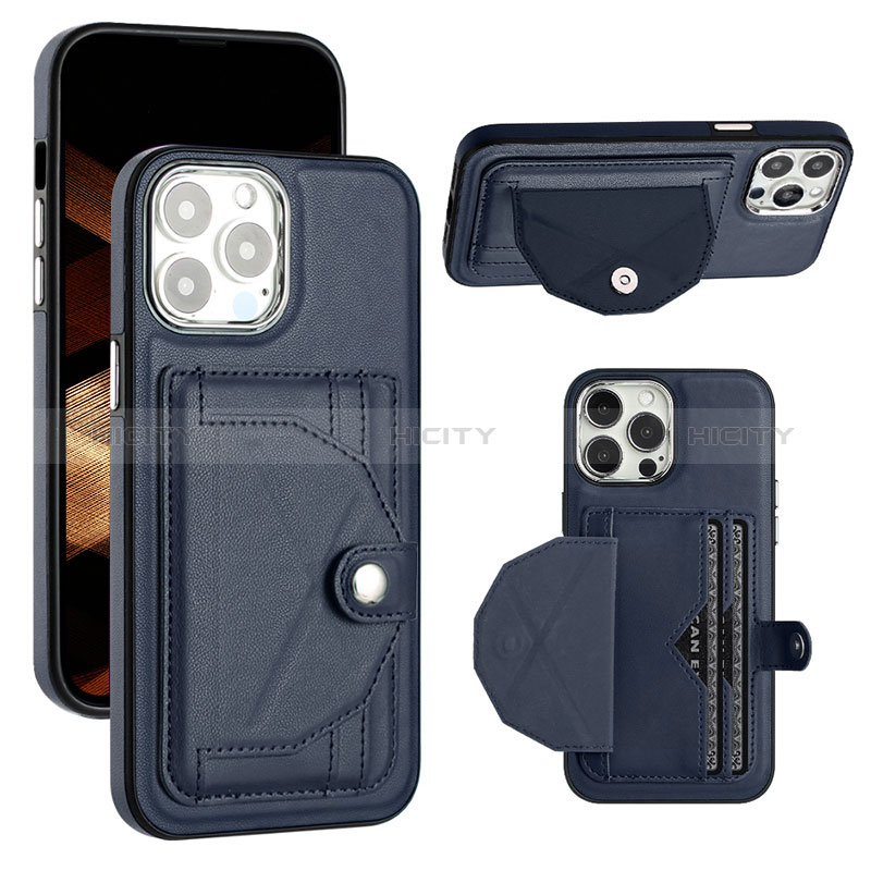 Coque Luxe Cuir Housse Etui Y01B pour Apple iPhone 14 Pro Max Bleu Plus