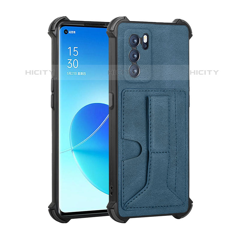 Coque Luxe Cuir Housse Etui Y01B pour Oppo Reno6 Pro 5G India Bleu Plus