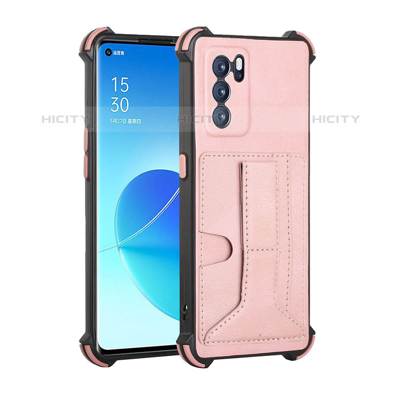 Coque Luxe Cuir Housse Etui Y01B pour Oppo Reno6 Pro 5G India Or Rose Plus