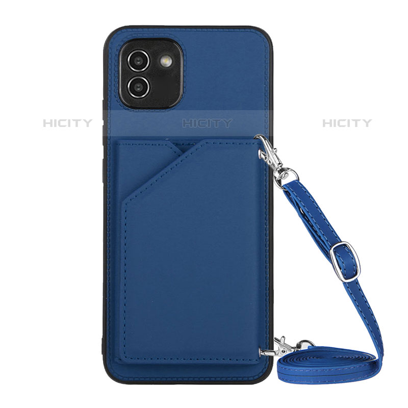 Coque Luxe Cuir Housse Etui Y02B pour Samsung Galaxy A03 Bleu Plus