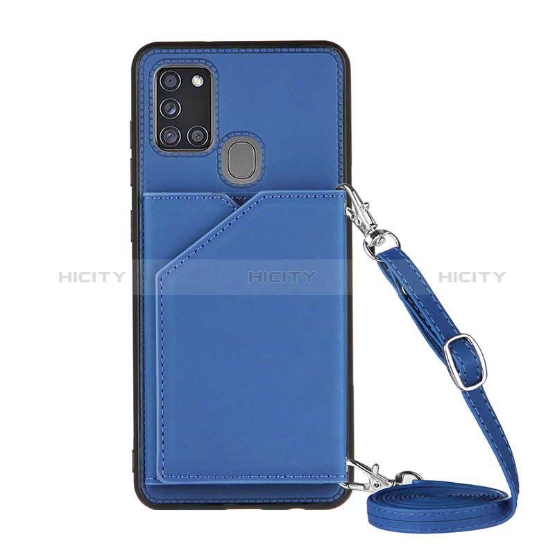 Coque Luxe Cuir Housse Etui Y02B pour Samsung Galaxy A21s Bleu Plus