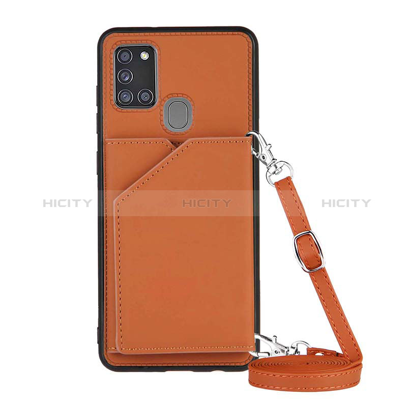 Coque Luxe Cuir Housse Etui Y02B pour Samsung Galaxy A21s Marron Plus