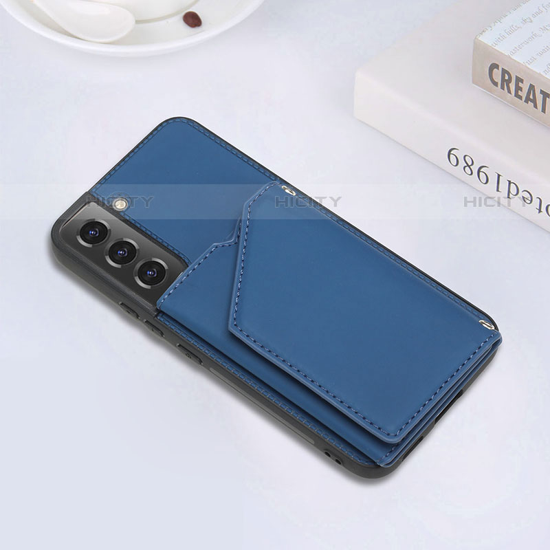 Coque Luxe Cuir Housse Etui Y02B pour Samsung Galaxy S21 FE 5G Bleu Plus