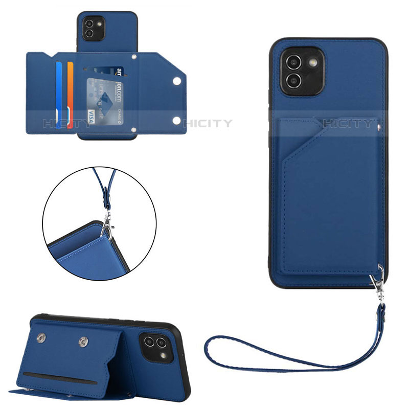 Coque Luxe Cuir Housse Etui Y03B pour Samsung Galaxy A03 Bleu Plus