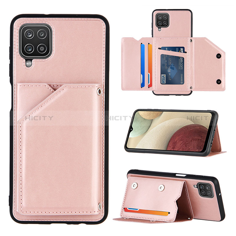 Coque Luxe Cuir Housse Etui Y03B pour Samsung Galaxy A12 5G Or Rose Plus