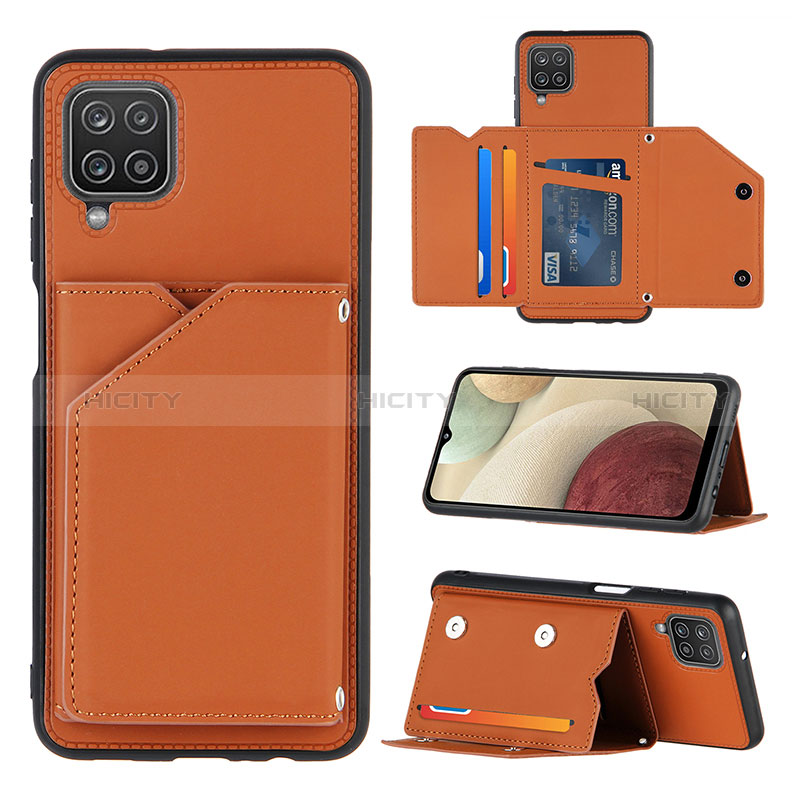 Coque Luxe Cuir Housse Etui Y03B pour Samsung Galaxy A12 Nacho Marron Plus