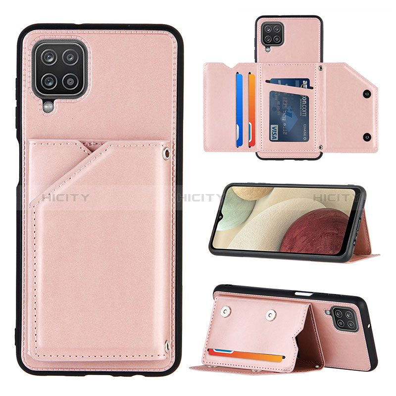 Coque Luxe Cuir Housse Etui Y03B pour Samsung Galaxy A12 Or Rose Plus