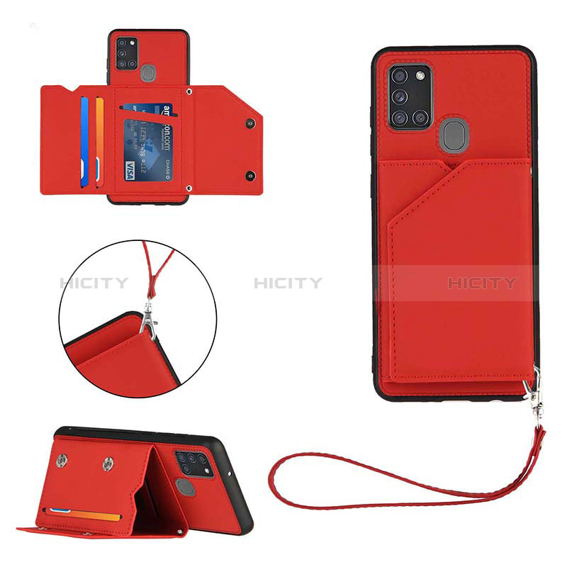 Coque Luxe Cuir Housse Etui Y03B pour Samsung Galaxy A21s Rouge Plus