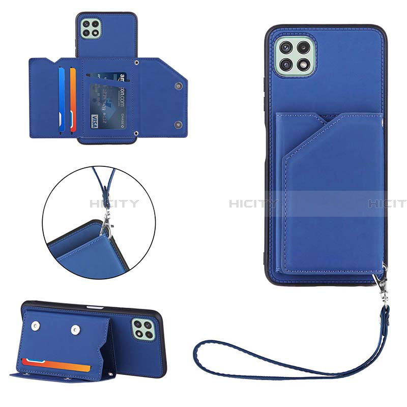 Coque Luxe Cuir Housse Etui Y03B pour Samsung Galaxy A22 5G Bleu Plus