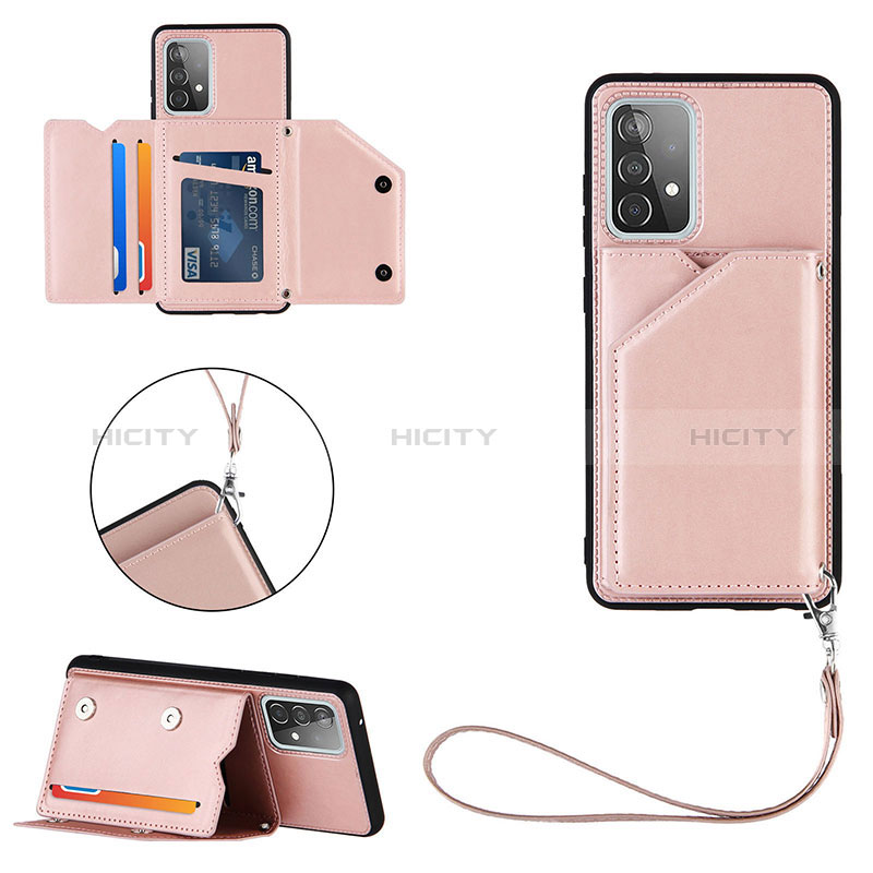 Coque Luxe Cuir Housse Etui Y03B pour Samsung Galaxy A52s 5G Or Rose Plus