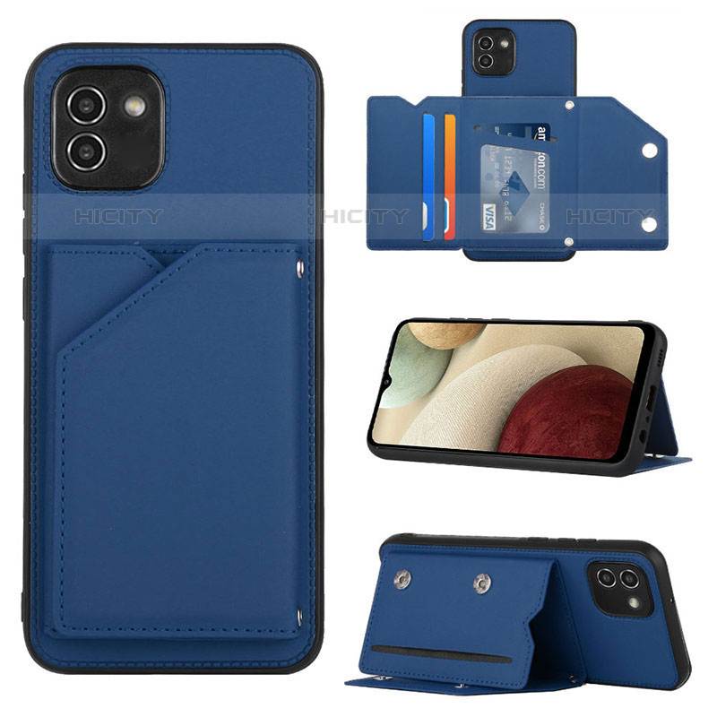 Coque Luxe Cuir Housse Etui Y04B pour Samsung Galaxy A03 Bleu Plus