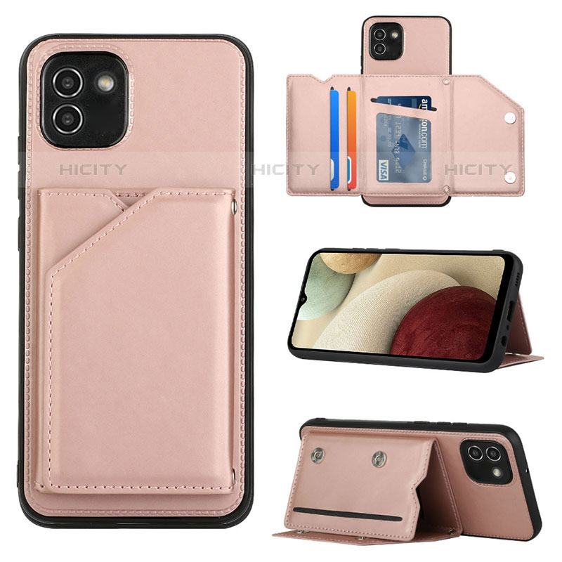 Coque Luxe Cuir Housse Etui Y04B pour Samsung Galaxy A03 Or Rose Plus