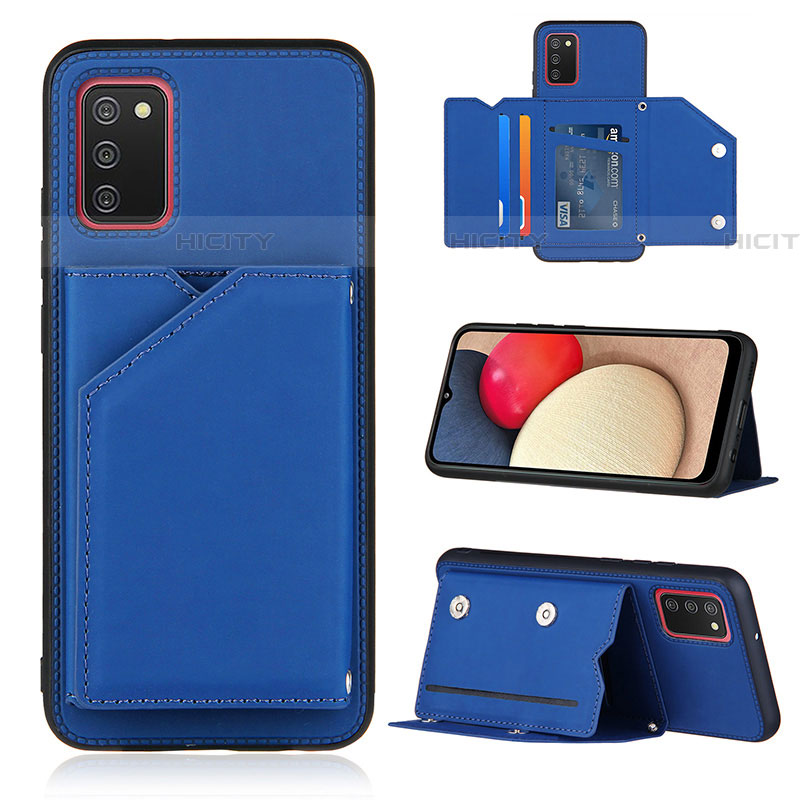 Coque Luxe Cuir Housse Etui Y04B pour Samsung Galaxy A03s Bleu Plus