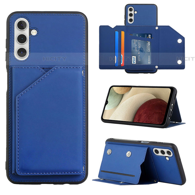 Coque Luxe Cuir Housse Etui Y04B pour Samsung Galaxy A04s Bleu Plus