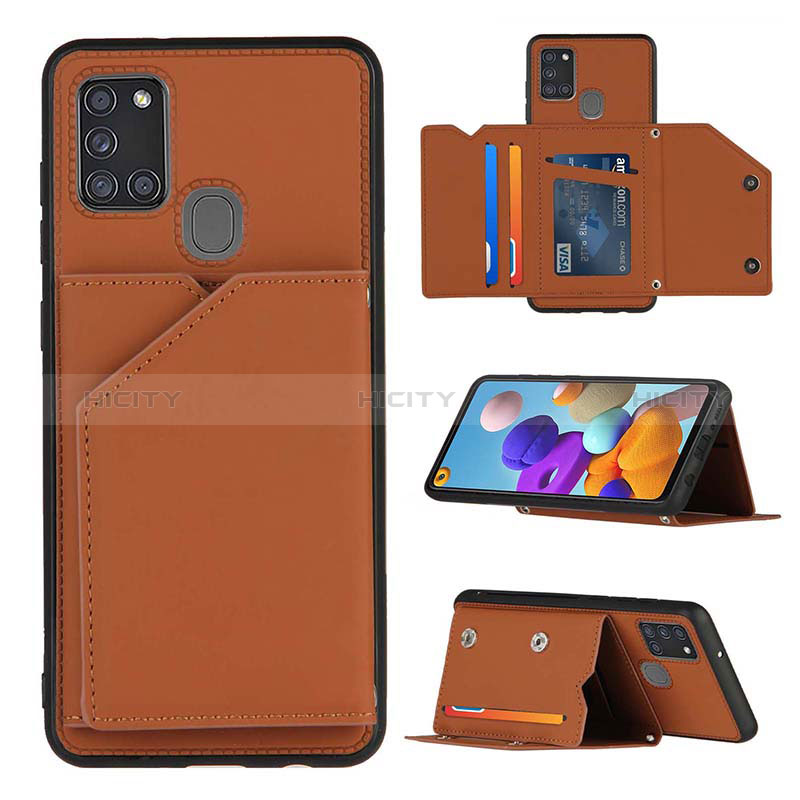 Coque Luxe Cuir Housse Etui Y04B pour Samsung Galaxy A21s Marron Plus