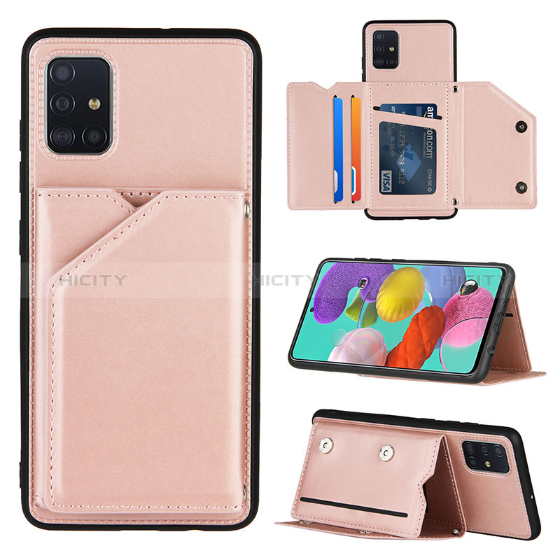 Coque Luxe Cuir Housse Etui Y04B pour Samsung Galaxy A51 5G Or Rose Plus