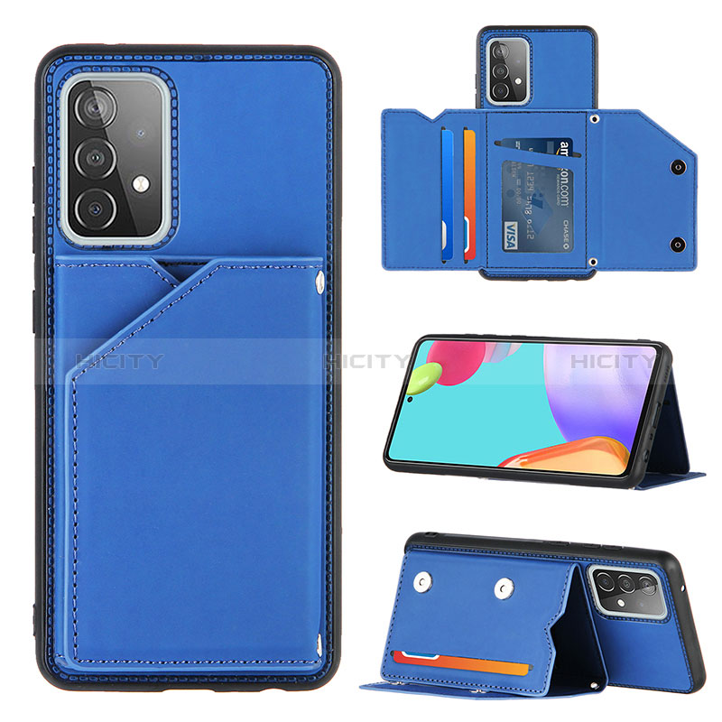 Coque Luxe Cuir Housse Etui Y04B pour Samsung Galaxy A52s 5G Bleu Plus