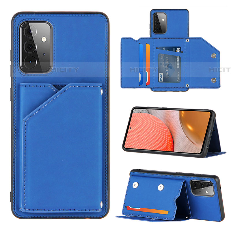 Coque Luxe Cuir Housse Etui Y04B pour Samsung Galaxy A72 4G Bleu Plus