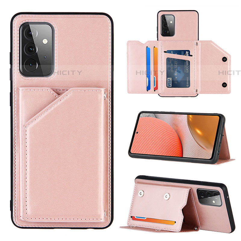 Coque Luxe Cuir Housse Etui Y04B pour Samsung Galaxy A72 5G Or Rose Plus