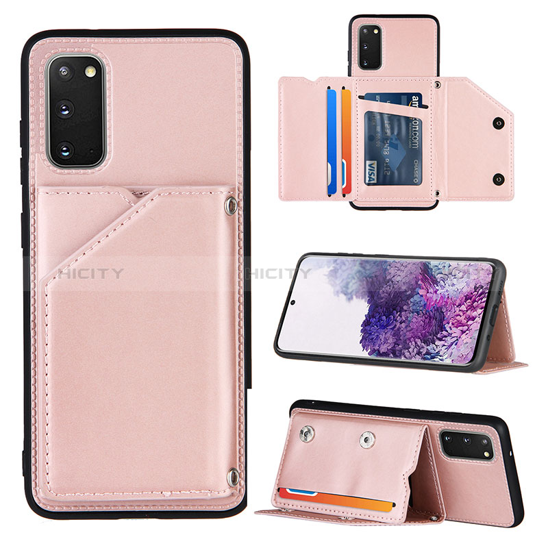 Coque Luxe Cuir Housse Etui Y04B pour Samsung Galaxy S20 5G Or Rose Plus