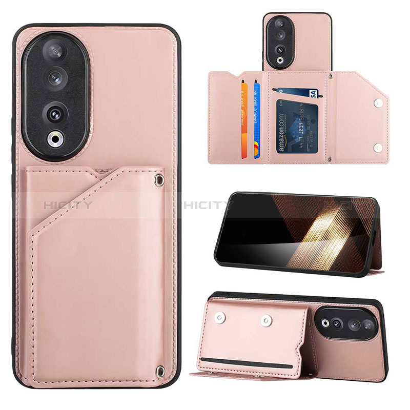 Coque Luxe Cuir Housse Etui YB1 pour Huawei Honor 90 5G Or Rose Plus